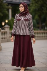 Irk Çizgili Etekli Takım Penye Kumaş Çift Cepli