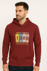 Uzun Kollu Kapşonlu Kanguru Cepli Pamuk Karışımlı Sıcak Tutan Ve Rahat Kumaş Önden Baskılı Erkek Sweatshirt 95102