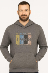 Uzun Kollu Kapşonlu Kanguru Cepli Pamuk Karışımlı Sıcak Tutan Ve Rahat Kumaş Önden Baskılı Erkek Sweatshirt 95102