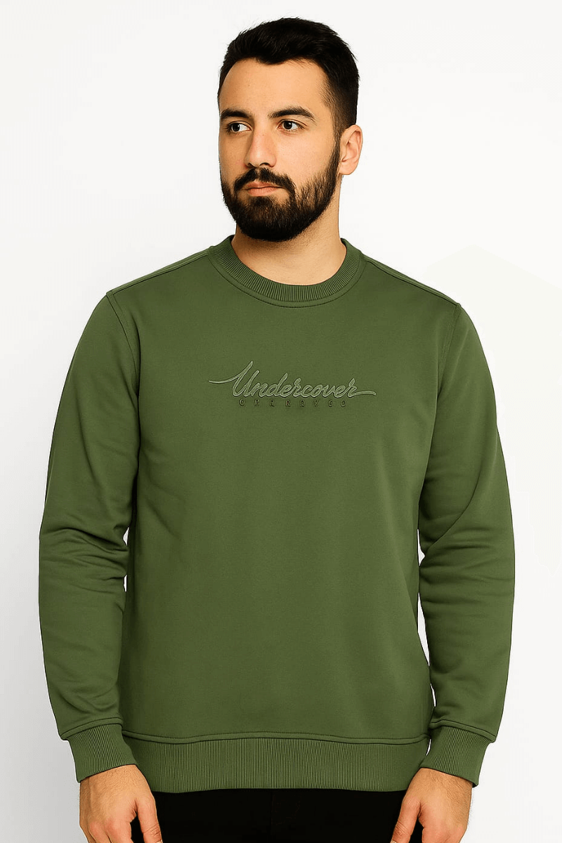 Uzun Kollu İçi Pamuklu Polyester Karışımlı Erkek Baskılı Sweatshirt 675 HAKİ