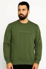 Erkek Baskılı Sweatshirt Uzun Kollu İçi Pamuklu Pamuk Polyester Karışımlı Kalın Dayanıklı Sıcak Tutan Sweat 675 HAKİ