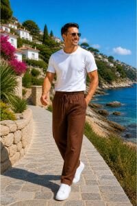 Pamuklu Yandan Cepli İpli Erkek Jagger Pantolon KAHVERENGİ KAHVERENGİ - XXL