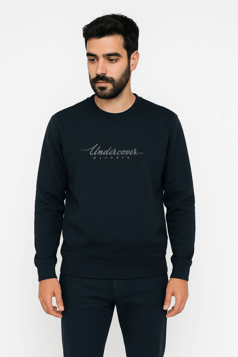 Erkek Baskılı Sweatshirt Uzun Kollu İçi Pamuklu Pamuk Polyester Karışımlı Kalın Dayanıklı Sıcak Tutan Sweat 675 LACİVERT