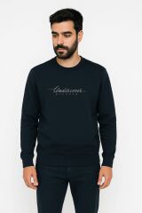 Erkek Baskılı Sweatshirt Uzun Kollu İçi Pamuklu Pamuk Polyester Karışımlı Kalın Dayanıklı Sıcak Tutan Sweat 675 LACİVERT