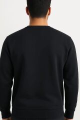 Erkek Baskılı Sweatshirt Uzun Kollu İçi Pamuklu Pamuk Polyester Karışımlı Kalın Dayanıklı Sıcak Tutan Sweat 675 LACİVERT