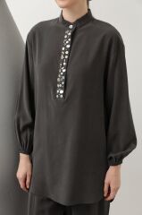 Yakası Boncuk /Deniz Kabuğu İşleme Detaylı Şalvar Pantolonlu Takım 14307