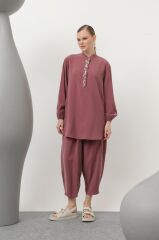 Yakası Boncuk /Deniz Kabuğu İşleme Detaylı Şalvar Pantolonlu Takım 14307