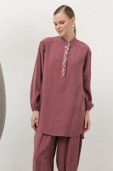 Yakası Boncuk /Deniz Kabuğu İşleme Detaylı Şalvar Pantolonlu Takım 14307