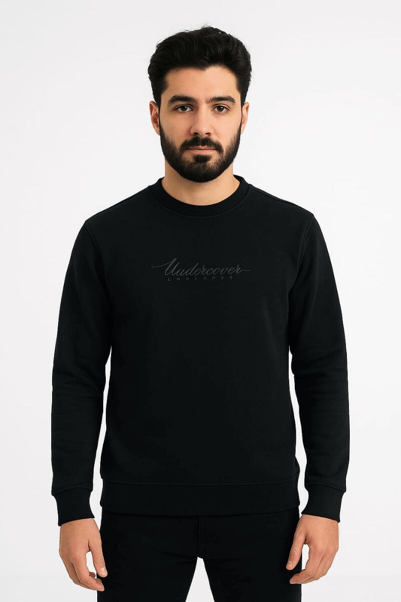Erkek Baskılı Sweatshirt Uzun Kollu İçi Pamuklu Pamuk Polyester Karışımlı Kalın Dayanıklı Sıcak Tutan Sweat 675 SİYAH