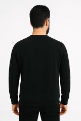 Erkek Baskılı Sweatshirt Uzun Kollu İçi Pamuklu Pamuk Polyester Karışımlı Kalın Dayanıklı Sıcak Tutan Sweat 675 SİYAH