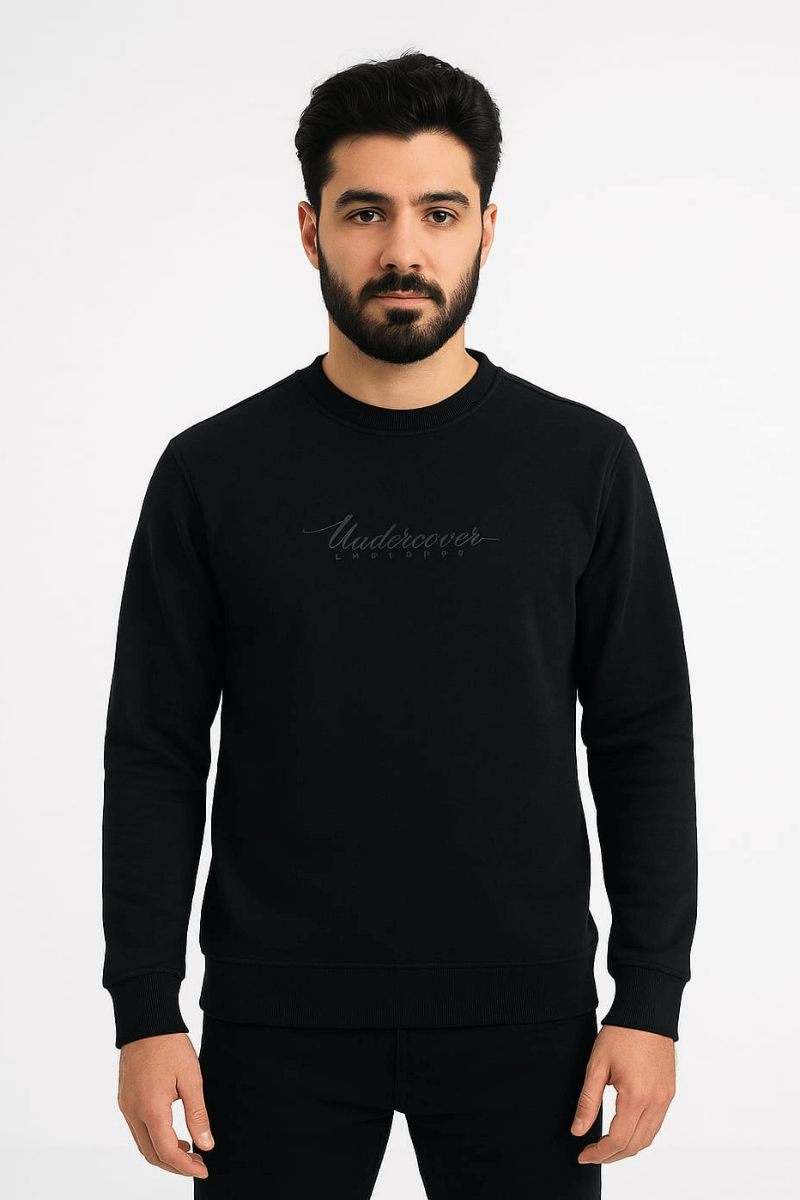 Uzun Kollu İçi Pamuklu Polyester Karışımlı Erkek Baskılı Sweatshirt 675 SİYAH SİYAH - S