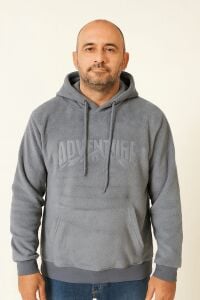 Erkek Kapüşonlu Sweatshirt Logolu Regular Hoodie 677 FÜME