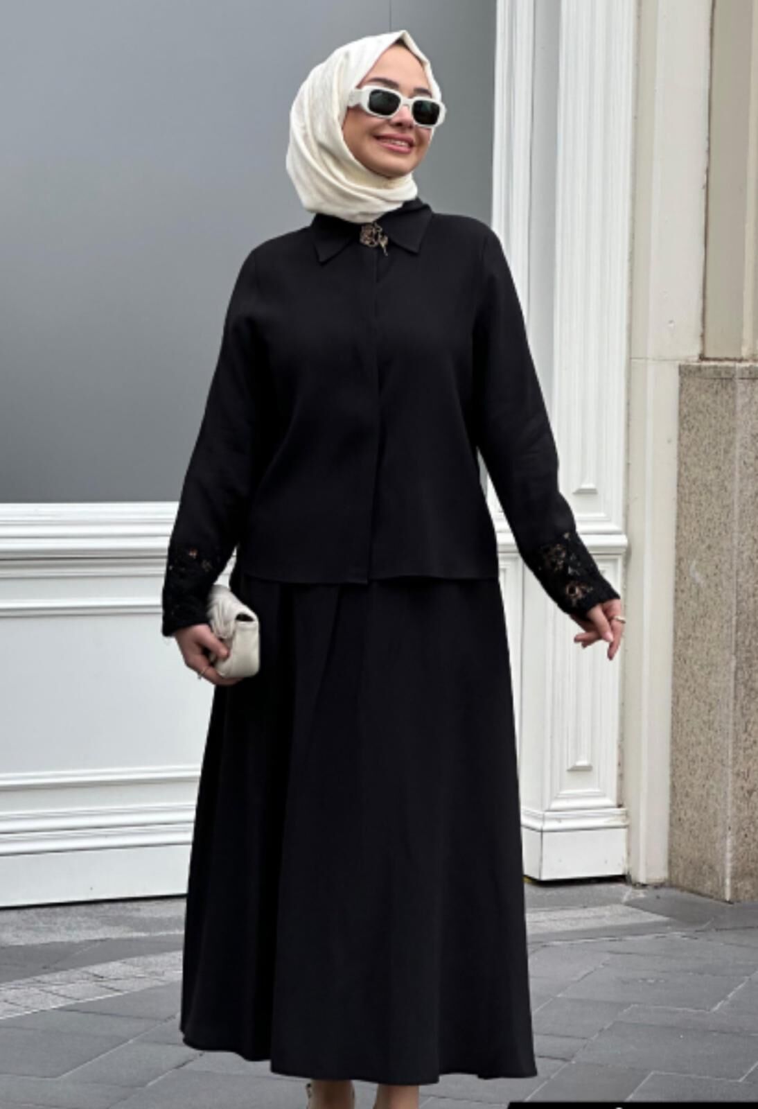 Gül Broş Detaylı Etekli Bayan Takım 8173