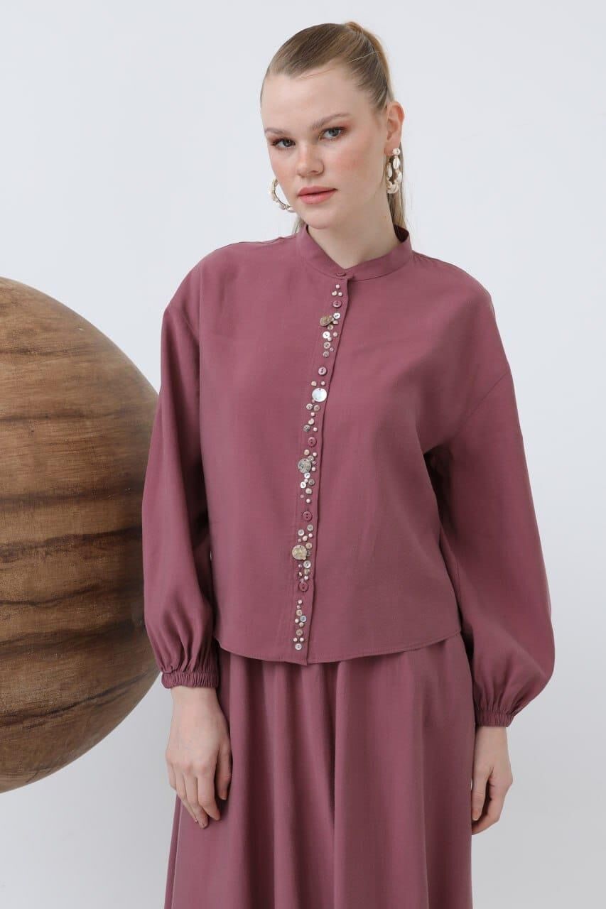 Bayan Pat Kısmı Deniz Kabuğu İşlemeli Bebe Yaka Etekli Takım 14308