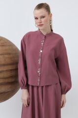 Bayan Pat Kısmı Deniz Kabuğu İşlemeli Bebe Yaka Etekli Takım 14308