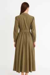 Kadın Kuşaklı Düğme Detaylı Hakim Yaka Elbise - 20688ELB