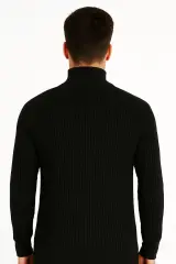 Uzun Kollu Dik Yakalı Yarım Fermuarlı Çizgi Detaylı  Rahat ve Sıcak Tutan Kumaşı İle Pamuk Karışımlı Erkek Triko Kazak 93108