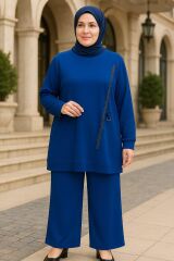 Irk Elisa Bayan Takım Geniş Paçalı Taş Detaylı Pantolon Enek ve Dökümlü Kumaş B05742