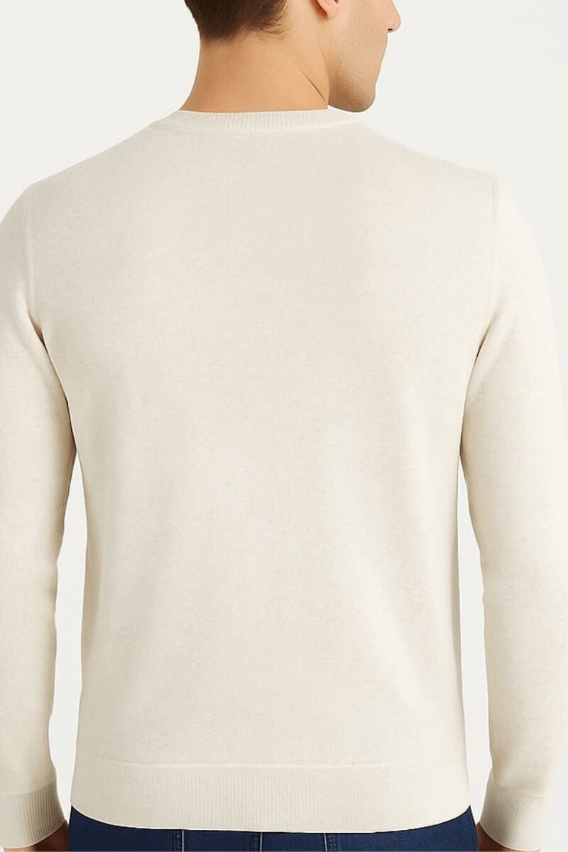 Erkek Triko Kazak Bisiklet Yaka Uzun Kollu Pamuk Karışımlı Slim Fit Vücuda Oturan Şık Kışlık Kazak 5111 EKRU