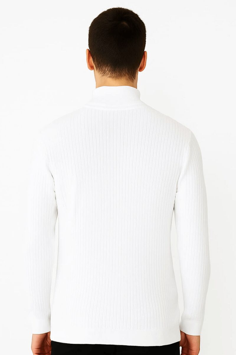 Uzun Kollu Dik Yakalı Yarım Fermuarlı Çizgi Detaylı  Rahat ve Sıcak Tutan Kumaşı İle Pamuk Karışımlı Erkek Triko Kazak 93108 EKRU