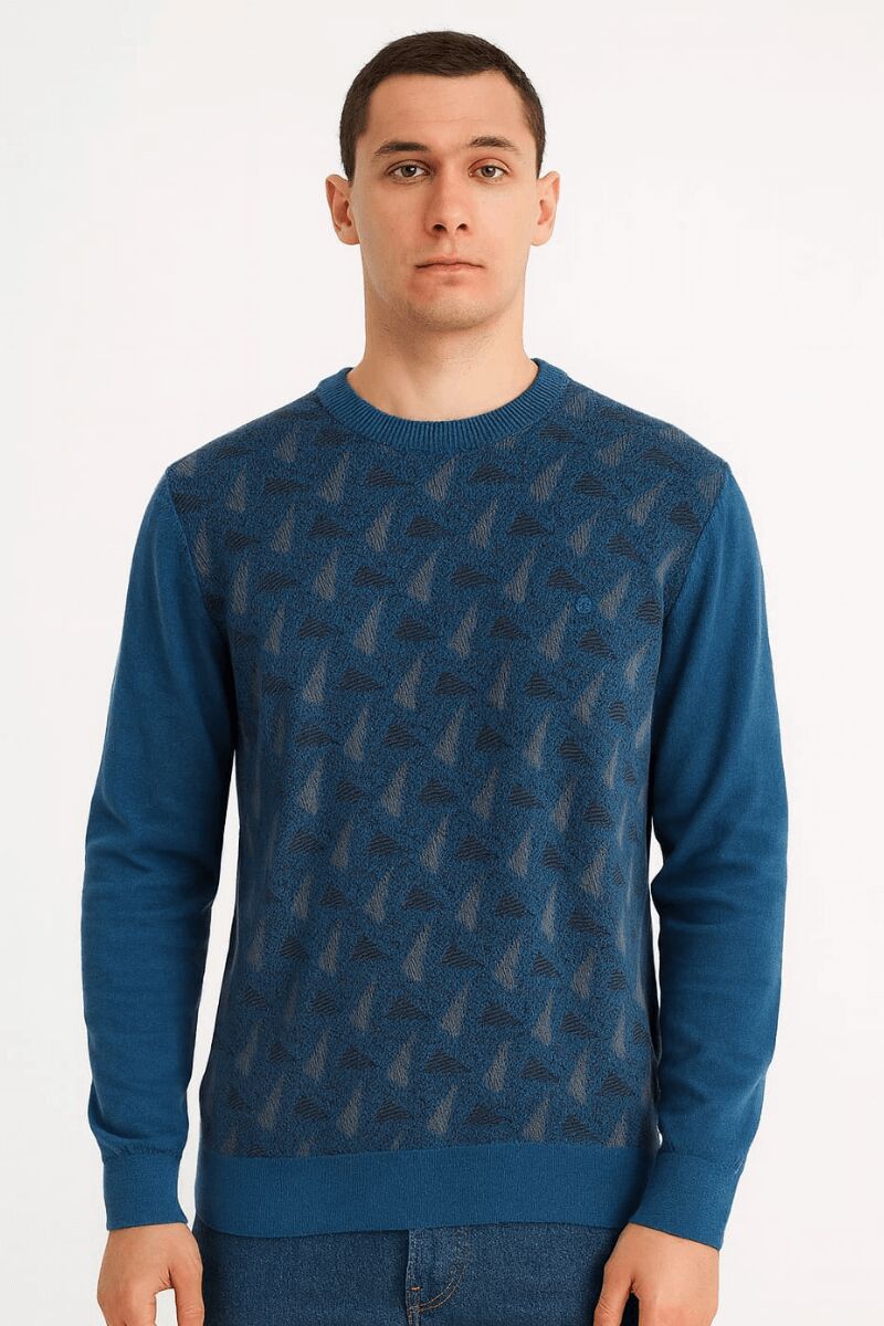 Erkek Triko Kazak Bisiklet Yaka Uzun Kollu Pamuk Karışımlı Slim Fit Vücuda Oturan Şık Kışlık Kazak 5111 İNDİGO