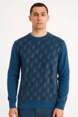 Erkek Triko Kazak Bisiklet Yaka Uzun Kollu Pamuk Karışımlı Slim Fit Vücuda Oturan Şık Kışlık Kazak 5111 İNDİGO