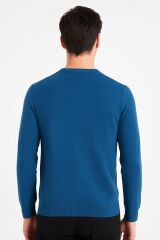 Erkek Triko Kazak Bisiklet Yaka Uzun Kollu Pamuk Karışımlı Slim Fit Vücuda Oturan Şık Kışlık Kazak 5111 İNDİGO