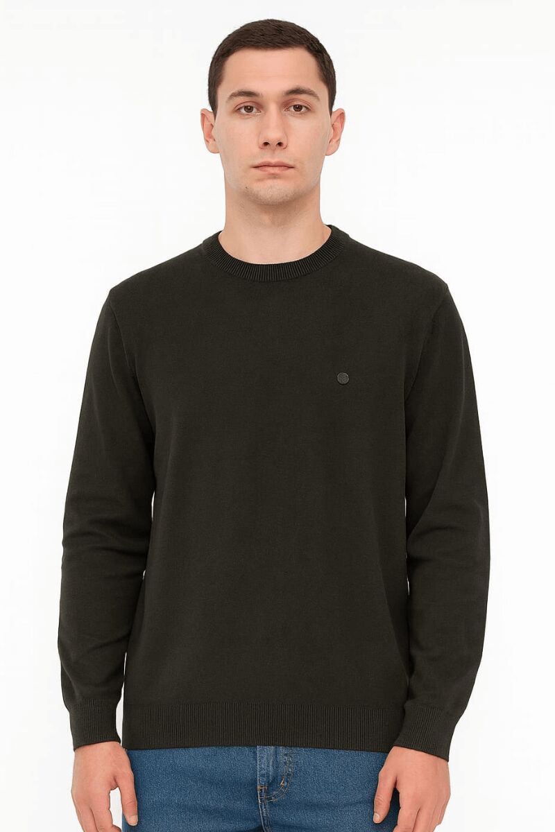 Erkek Triko Kazak Bisiklet Yaka Uzun Kollu Pamuk Karışımlı Slim Fit Vücuda Oturan Şık Kışlık Kazak 5111 HAKİ