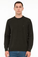 Erkek Triko Kazak Bisiklet Yaka Uzun Kollu Pamuk Karışımlı Slim Fit Vücuda Oturan Şık Kışlık Kazak 5111 HAKİ