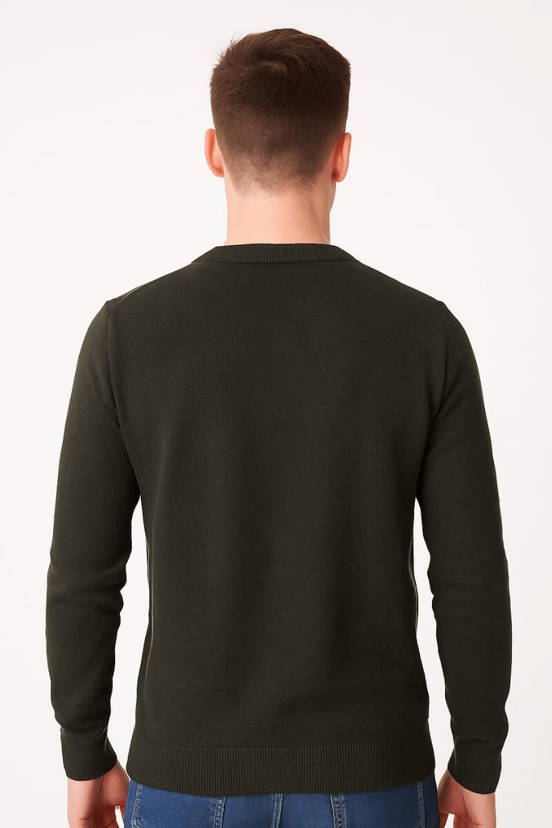 Erkek Triko Kazak Bisiklet Yaka Uzun Kollu Pamuk Karışımlı Slim Fit Vücuda Oturan Şık Kışlık Kazak 5111 HAKİ