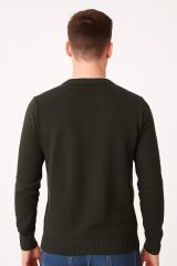 Erkek Triko Kazak Bisiklet Yaka Uzun Kollu Pamuk Karışımlı Slim Fit Vücuda Oturan Şık Kışlık Kazak 5111 HAKİ