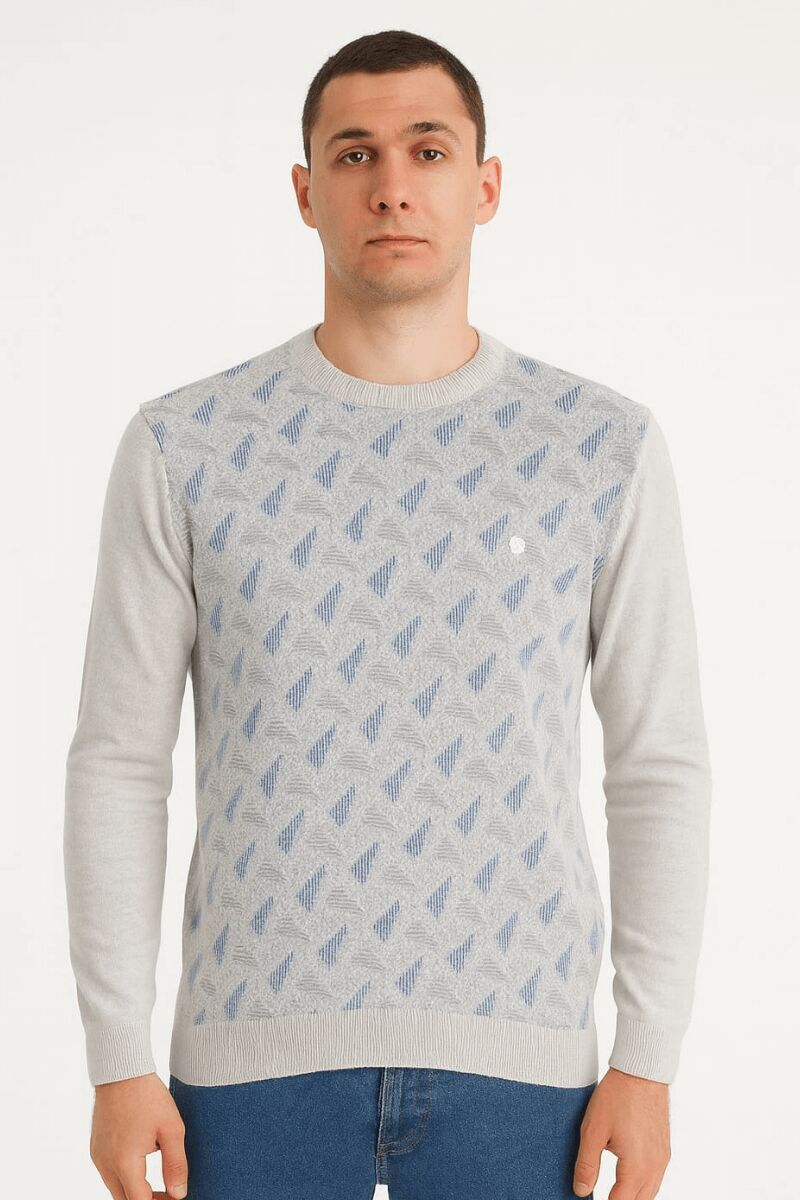 Erkek Triko Kazak Bisiklet Yaka Uzun Kollu Pamuk Karışımlı Slim Fit Vücuda Oturan Şık Kışlık Kazak 5111 GRİ