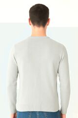 Erkek Triko Kazak Bisiklet Yaka Uzun Kollu Pamuk Karışımlı Slim Fit Vücuda Oturan Şık Kışlık Kazak 5111 GRİ