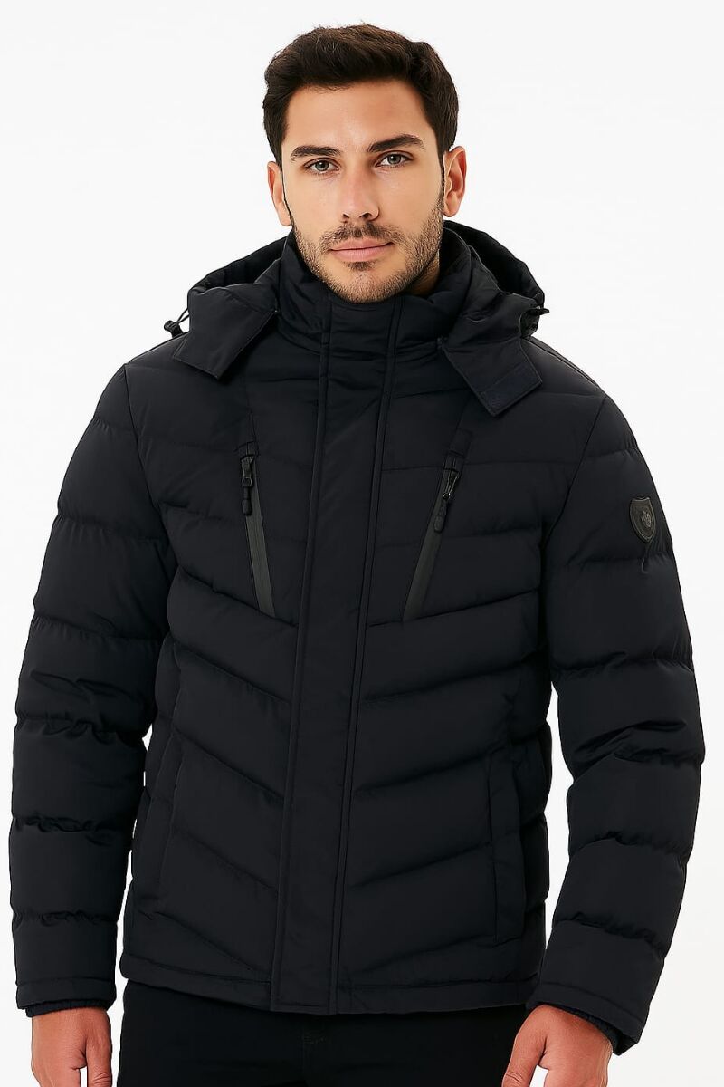 Uzun Kollu Fermuarlı Rüzgar Geçirmez Kapşonlu Dört Cepli Poyraz Mont 94018 LACİVERT