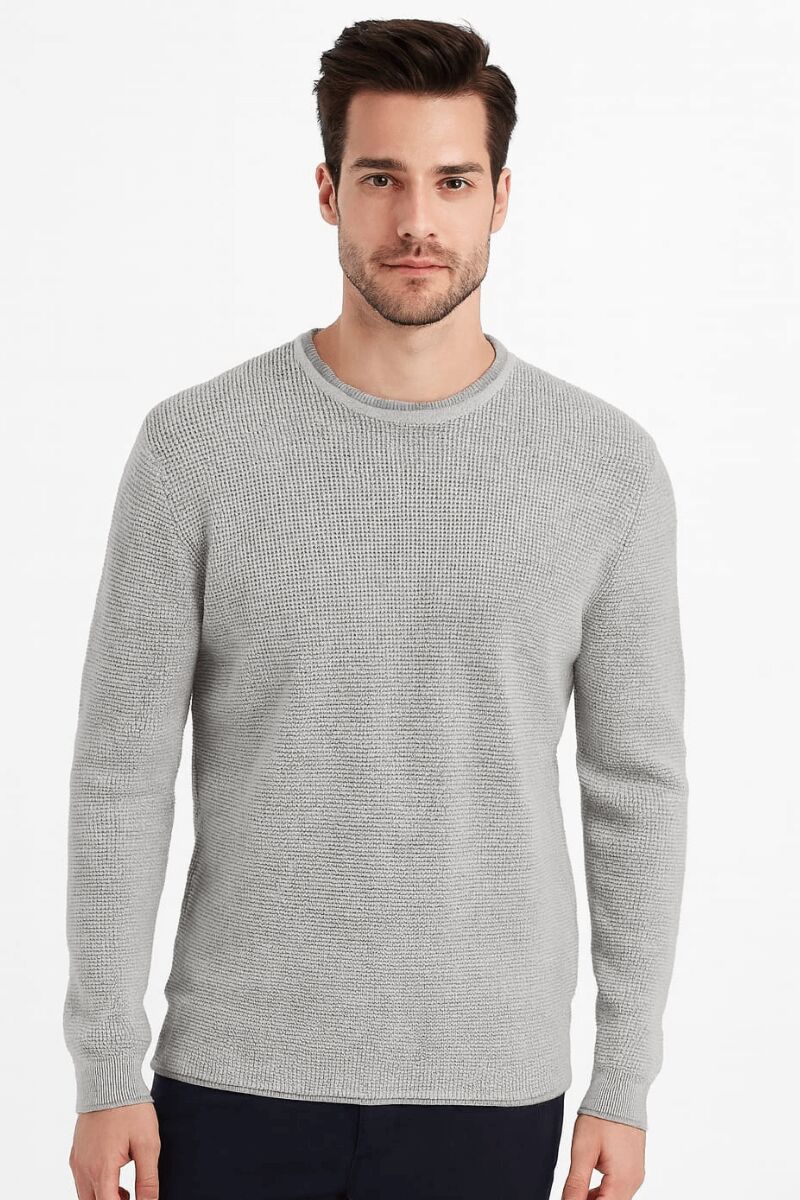 Erkek Triko Kazak Bisiklet Yaka Uzun Kollu Pamuk Karışımlı Rahat Şık Günlük Kışlık Kazak 5110 BEYAZ