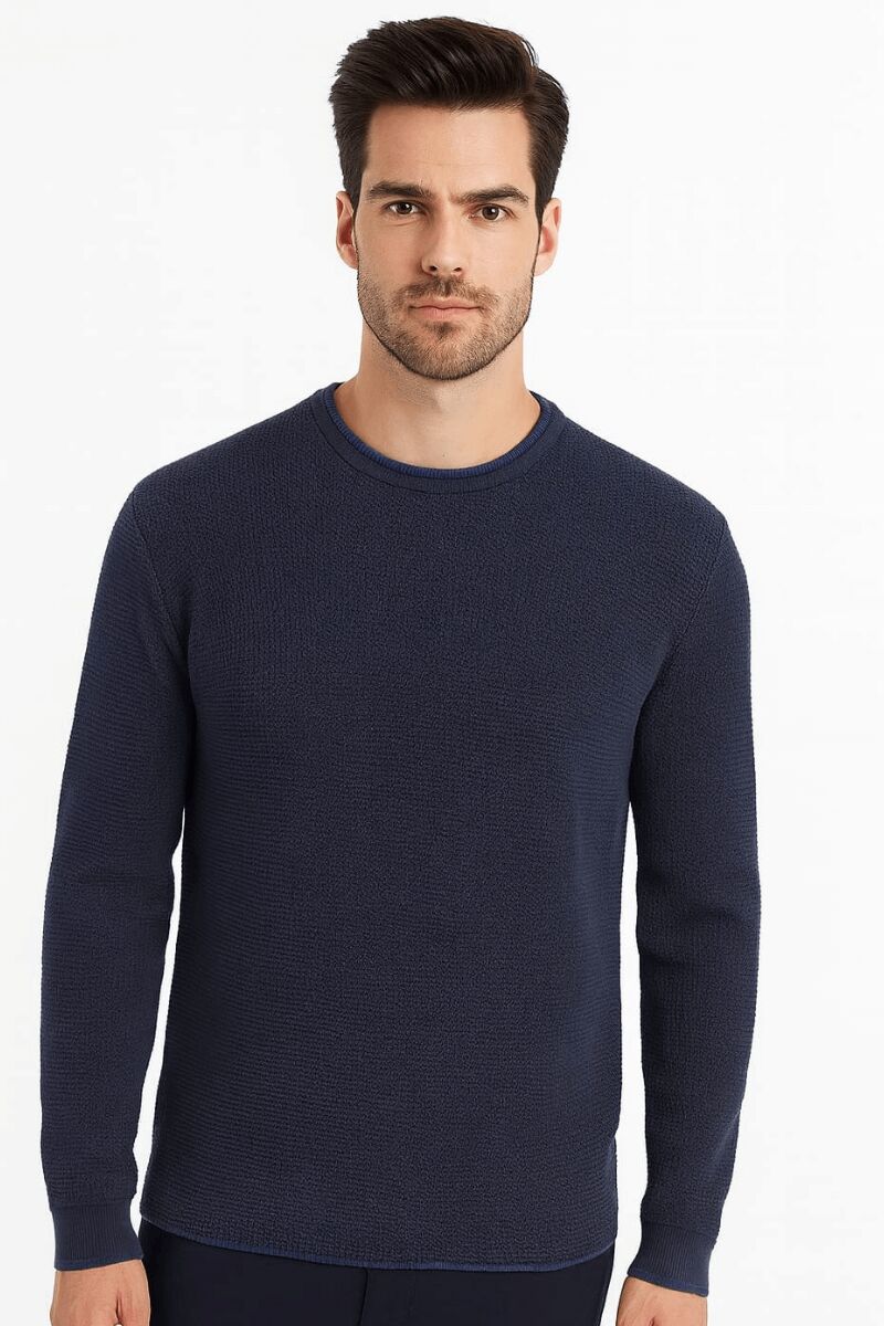 Erkek Triko Kazak Bisiklet Yaka Uzun Kollu Pamuk Karışımlı Rahat Şık Günlük Kışlık Kazak 5110 LACİVERT