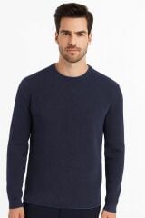 Erkek Triko Kazak Bisiklet Yaka Uzun Kollu Pamuk Karışımlı Rahat Şık Günlük Kışlık Kazak 5110 LACİVERT