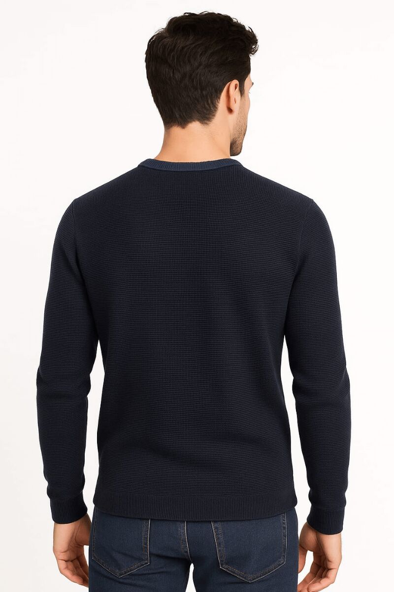 Erkek Triko Kazak Bisiklet Yaka Uzun Kollu Pamuk Karışımlı Rahat Şık Günlük Kışlık Kazak 5110 LACİVERT