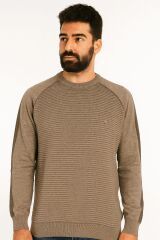 Erkek Triko Kazak Uzun Kollu Çizgi Detaylı Pamuk Akrilik Karışımlı Regular Fit Sıcak Şık Günlük Kazak 5118 BEJ