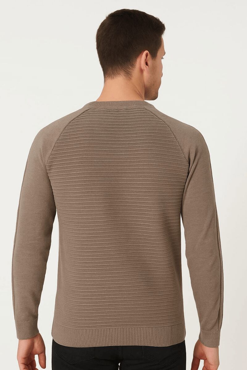Erkek Triko Kazak Uzun Kollu Çizgi Detaylı Pamuk Akrilik Karışımlı Regular Fit Sıcak Şık Günlük Kazak 5118 BEJ