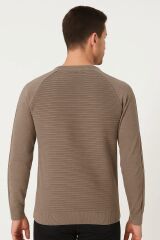 Erkek Triko Kazak Uzun Kollu Çizgi Detaylı Pamuk Akrilik Karışımlı Regular Fit Sıcak Şık Günlük Kazak 5118 BEJ