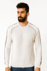 Erkek Triko Kazak Uzun Kollu Çizgi Detaylı Pamuk Akrilik Karışımlı Regular Fit Sıcak Şık Günlük Kazak 5118 EKRU