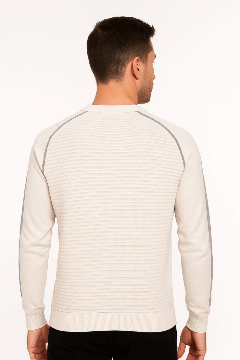 Erkek Triko Kazak Uzun Kollu Çizgi Detaylı Pamuk Akrilik Karışımlı Regular Fit Sıcak Şık Günlük Kazak 5118 EKRU