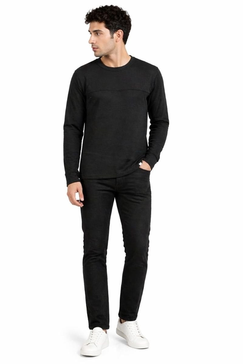 Erkek Bisiklet Yaka sweatshirt 95180 SİYAH