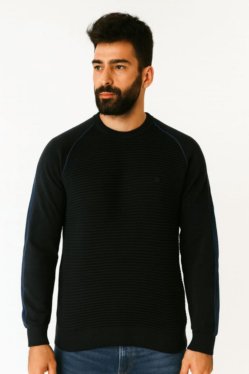 Erkek Triko Kazak Uzun Kollu Çizgi Detaylı Pamuk Akrilik Karışımlı Regular Fit Sıcak Şık Günlük Kazak 5118 LACİVERT