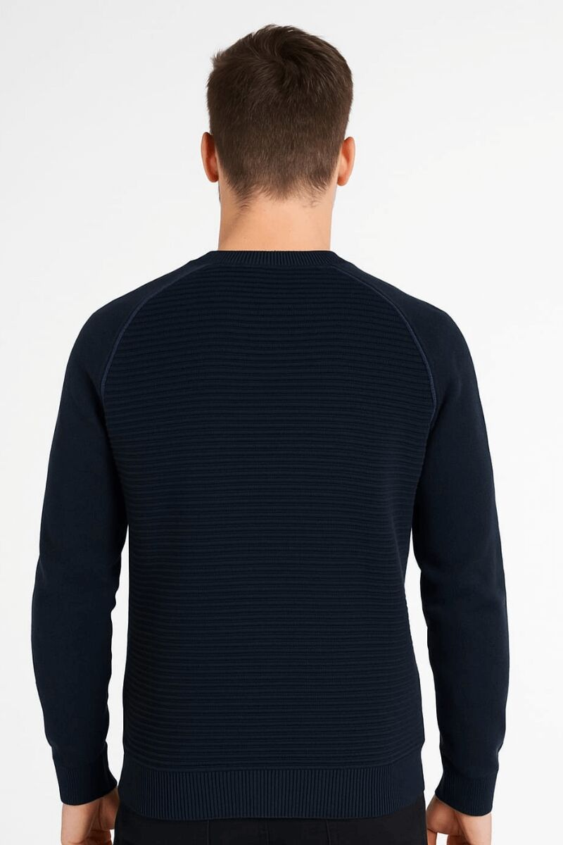 Erkek Triko Kazak Uzun Kollu Çizgi Detaylı Pamuk Akrilik Karışımlı Regular Fit Sıcak Şık Günlük Kazak 5118 LACİVERT