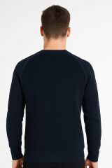 Erkek Triko Kazak Uzun Kollu Çizgi Detaylı Pamuk Akrilik Karışımlı Regular Fit Sıcak Şık Günlük Kazak 5118 LACİVERT