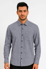 Tek Cepli Uzun Kollu Düğme Kapamalı Yakalı  Şık Erkek Gömlek 96159 SİYAH