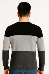 Erkek Bisiklet Yaka Triko Kazak Pamuk Karışımlı Yatay Desenli Regular Fit Günlük Şık Kazak 93101 GRİ