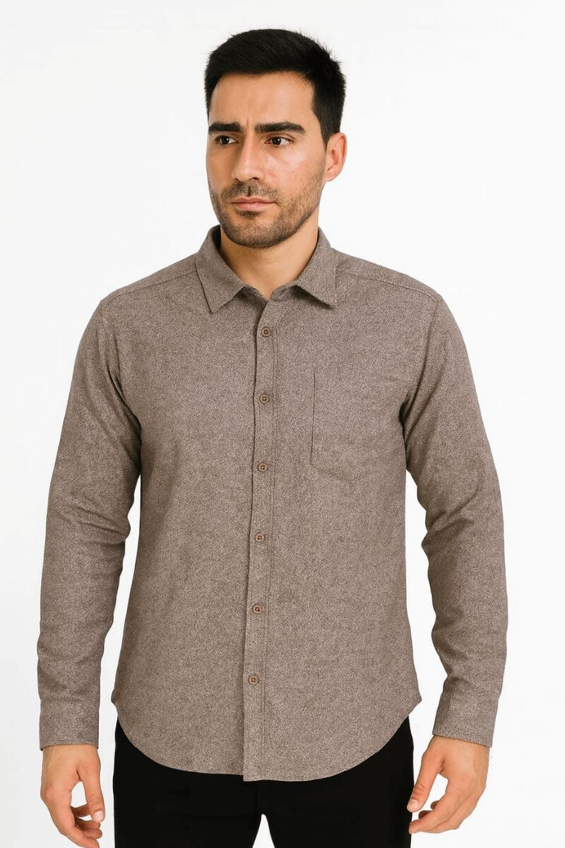 Tek Cep Detaylı Uzun Kollu Düğme Kapamalı Şık Kombinlere Uygun Erkek Gömlek KAHVERENGİ